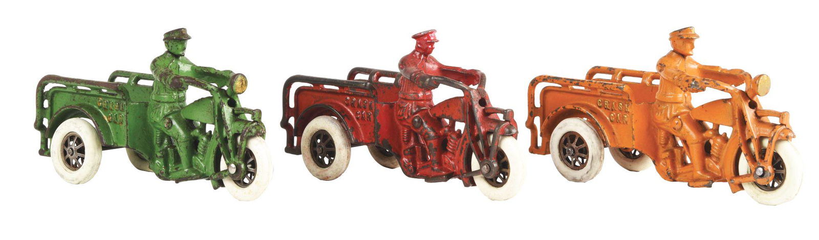 LOT OF 3: CAST-IRON HUBLEY INDIAN CRASH CAR MOTORCYCLE (1 of 2)