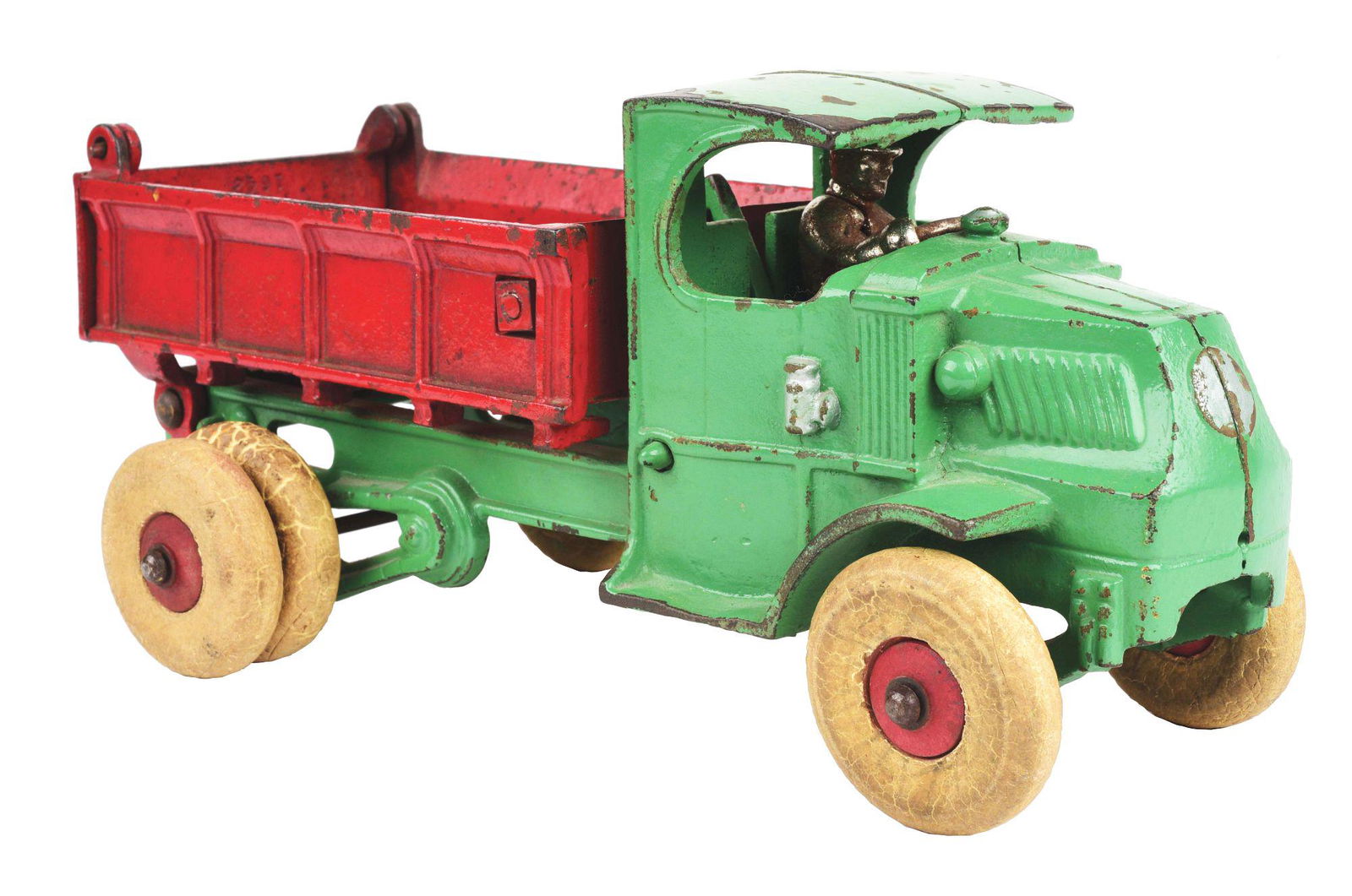 CAST-IRON HUBLEY MACK FRONT DUMP TRUCK. (1 of 3)
