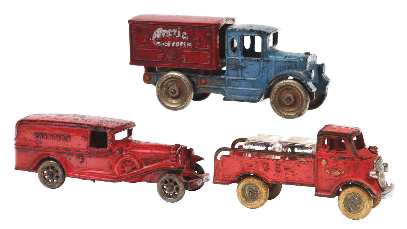 LOT OF 3: CAST-IRON AMERICAN MADE TOY VEHICLES. (1 of 2)
