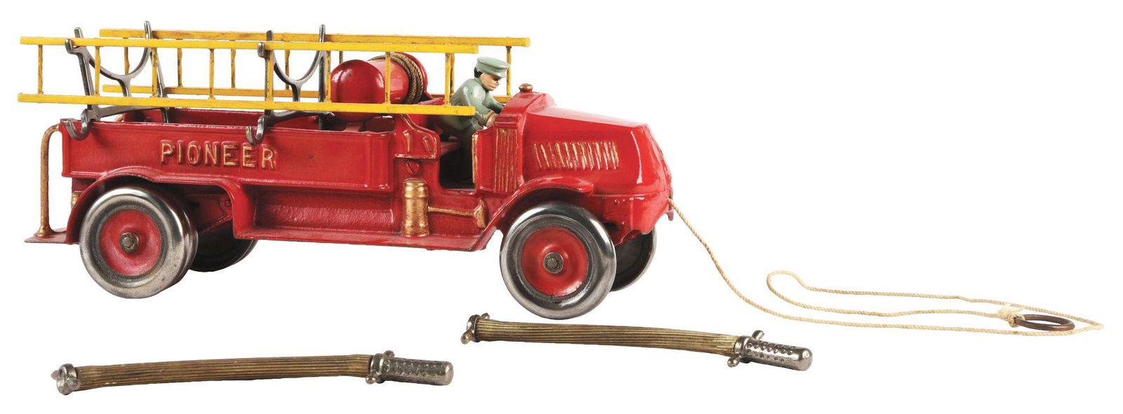 CAST-IRON DENT PIONEER FIRE LADDER TRUCK. (1 of 4)