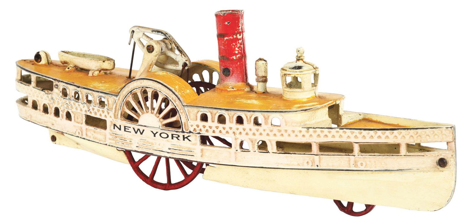 CAST-IRON WILKINS NEW YORK PADDLE BOAT TOY. (1 of 2)