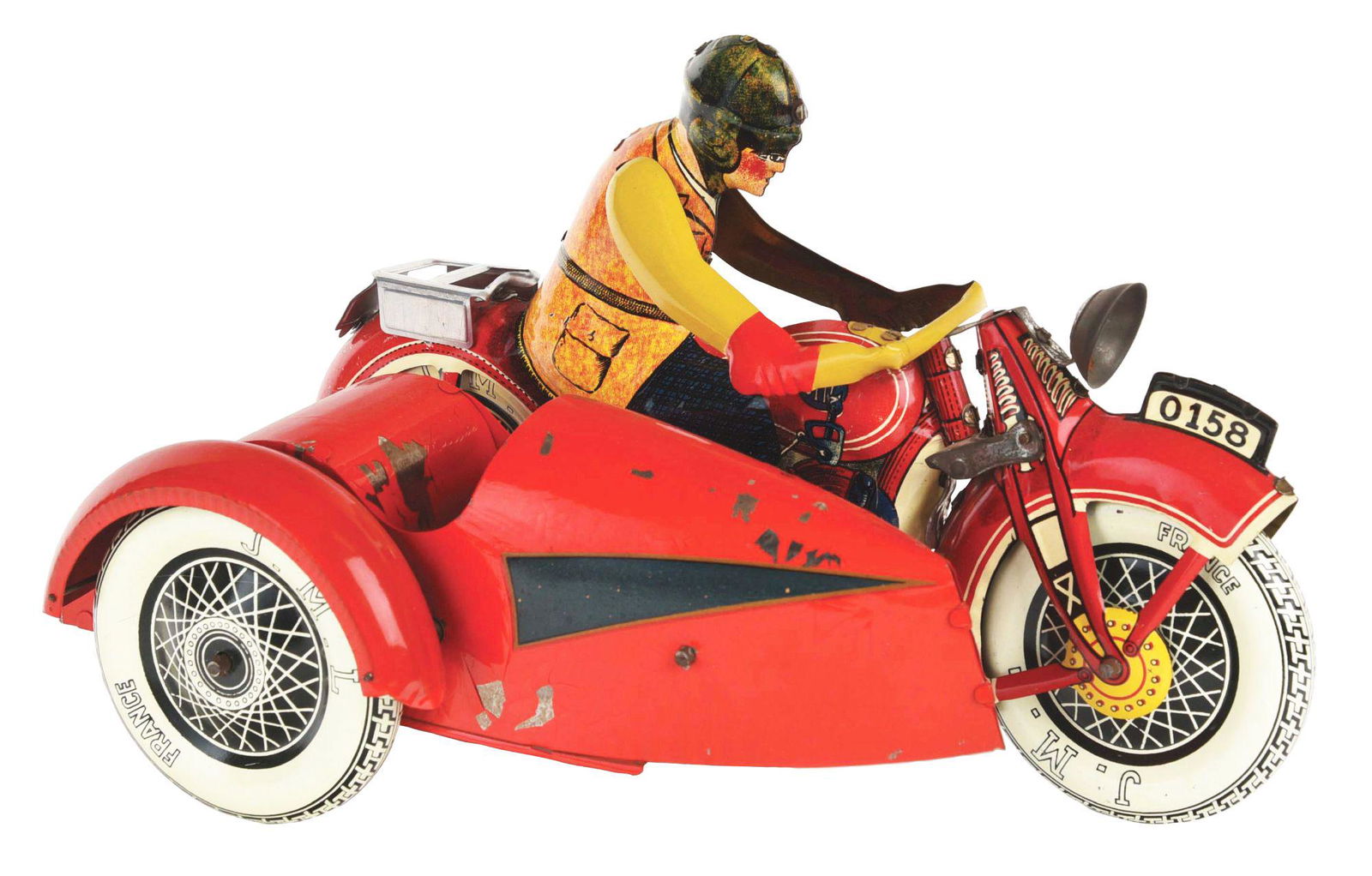 RARE FRENCH JML TIN LITHO WIND-UP MOTORCYCLE AND (1 of 3)