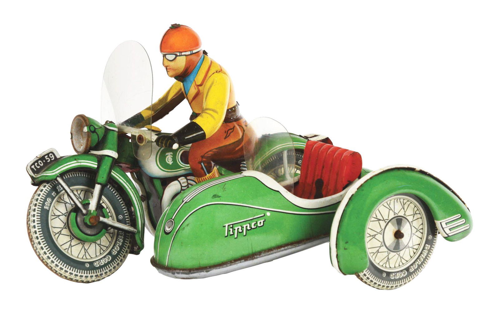 GERMAN TIN LITHO TIPPCO POST-WAR WIND-UP MOTORCYCLE (1 of 3)