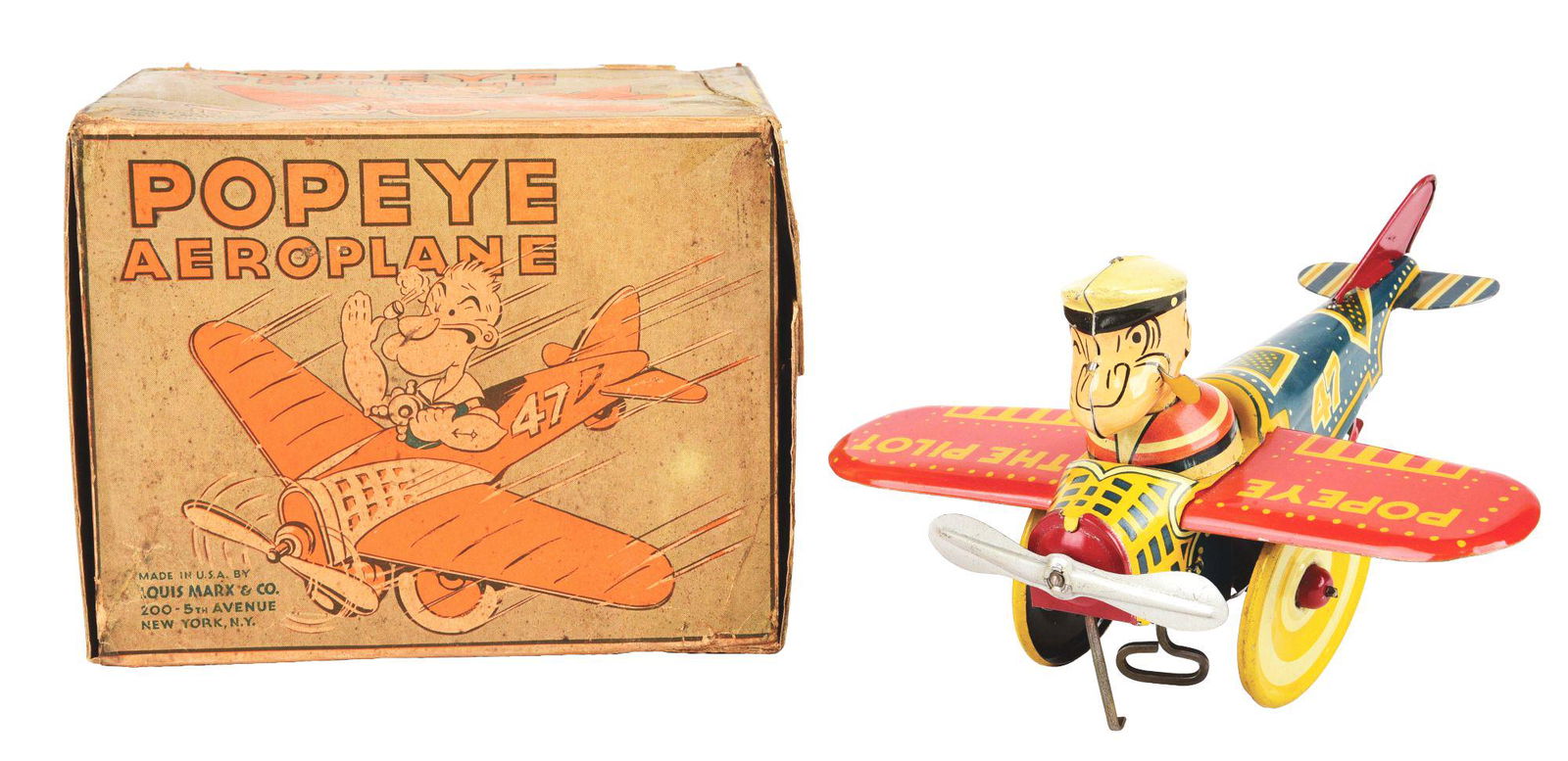MARX TIN LITHO WIND-UP AEROPLANE TOY IN RARE ORIGINAL (1 of 7)