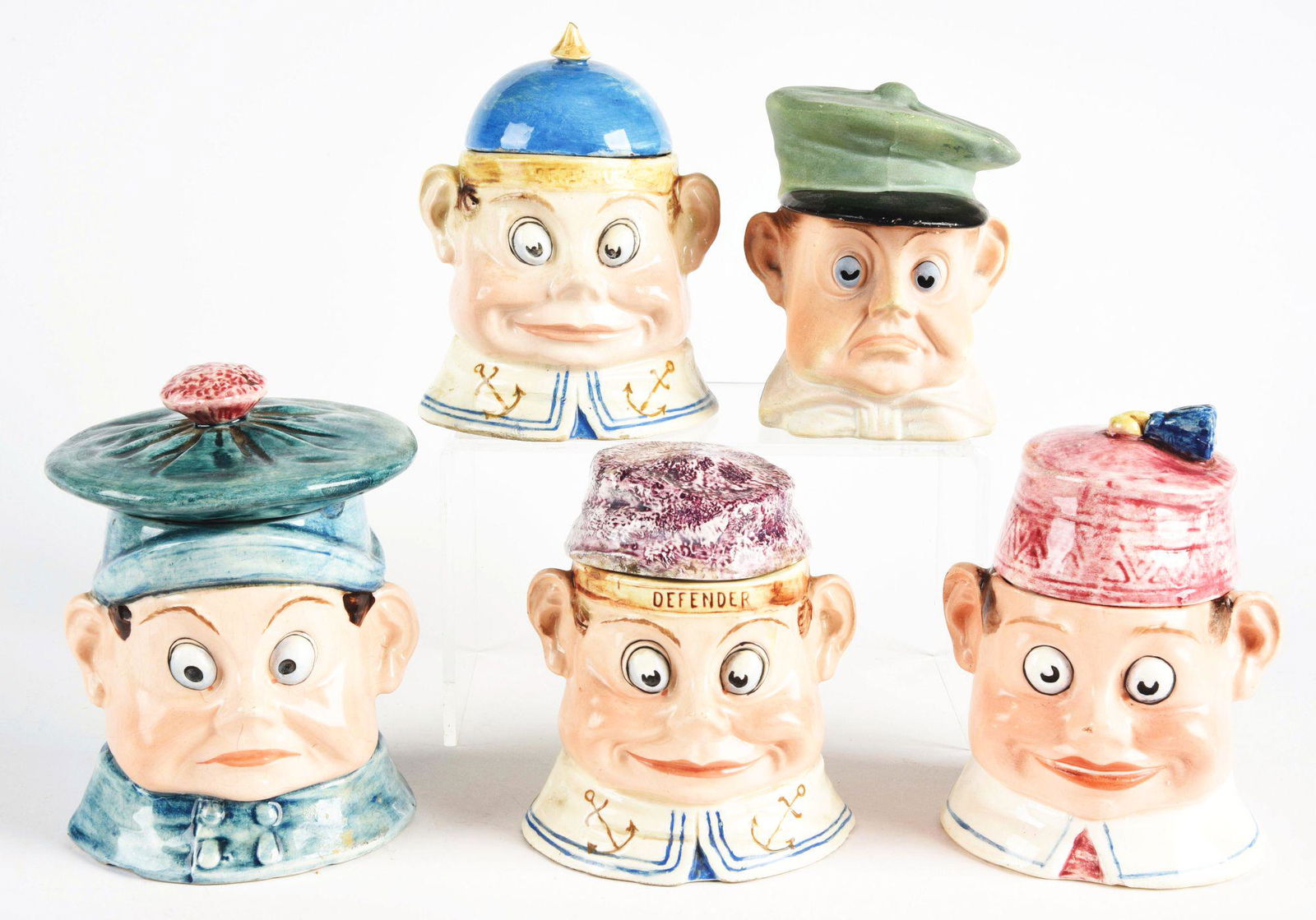 LOT OF 5: MAJOLICA PALMER COX TOBACCO HUMIDORS. (1 of 2)