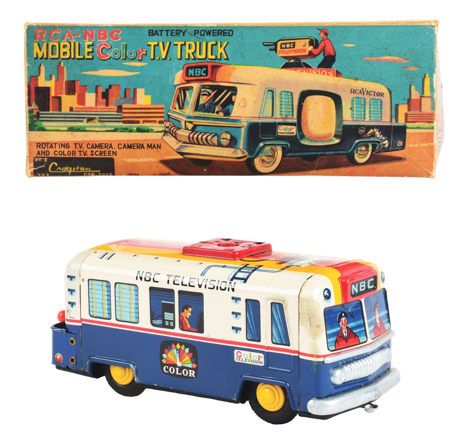 JAPANESE TIN LITHO BATTERY-OPERATED MOBILE TV TRUCK. (1 of 4)