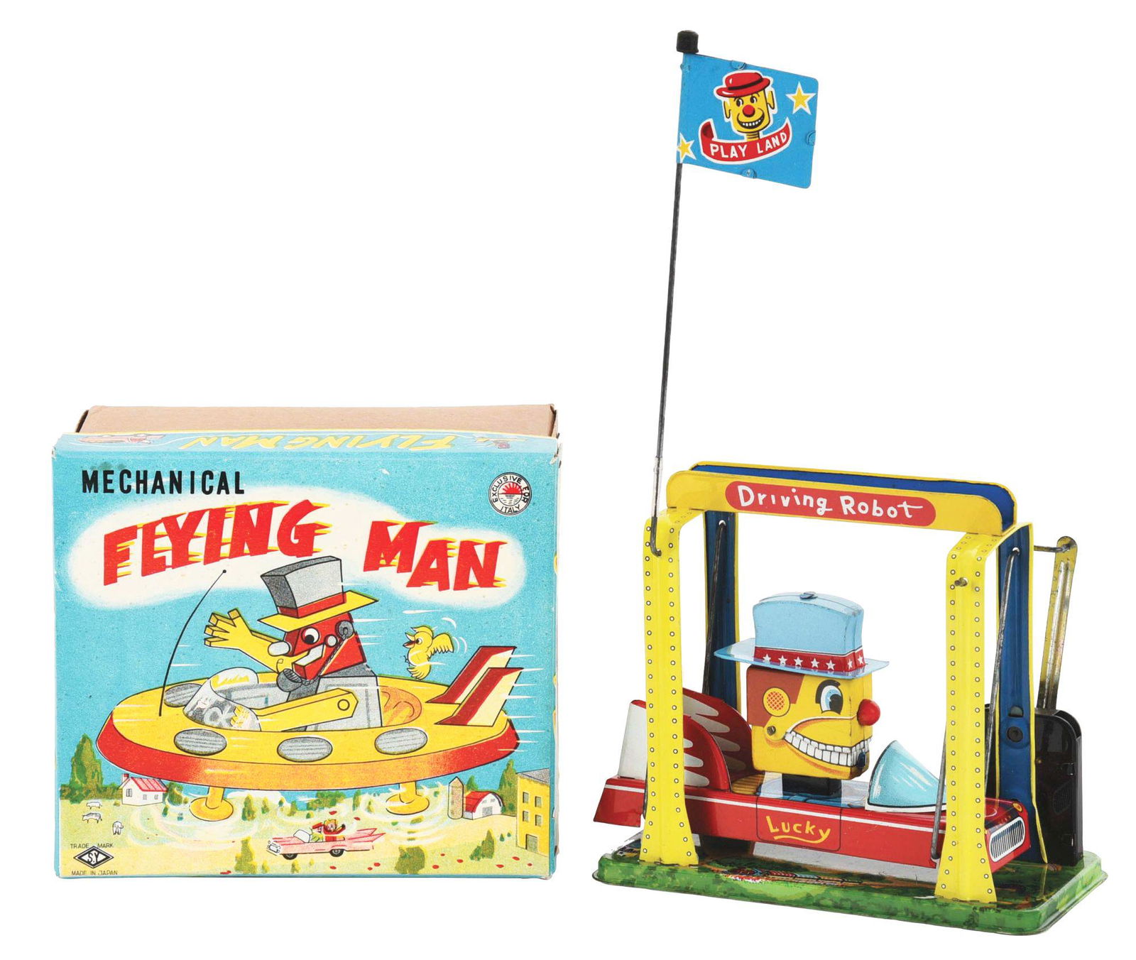 JAPANESE TIN LITHO WIND-UP FLYING MAN DRIVING ROBOT (1 of 3)