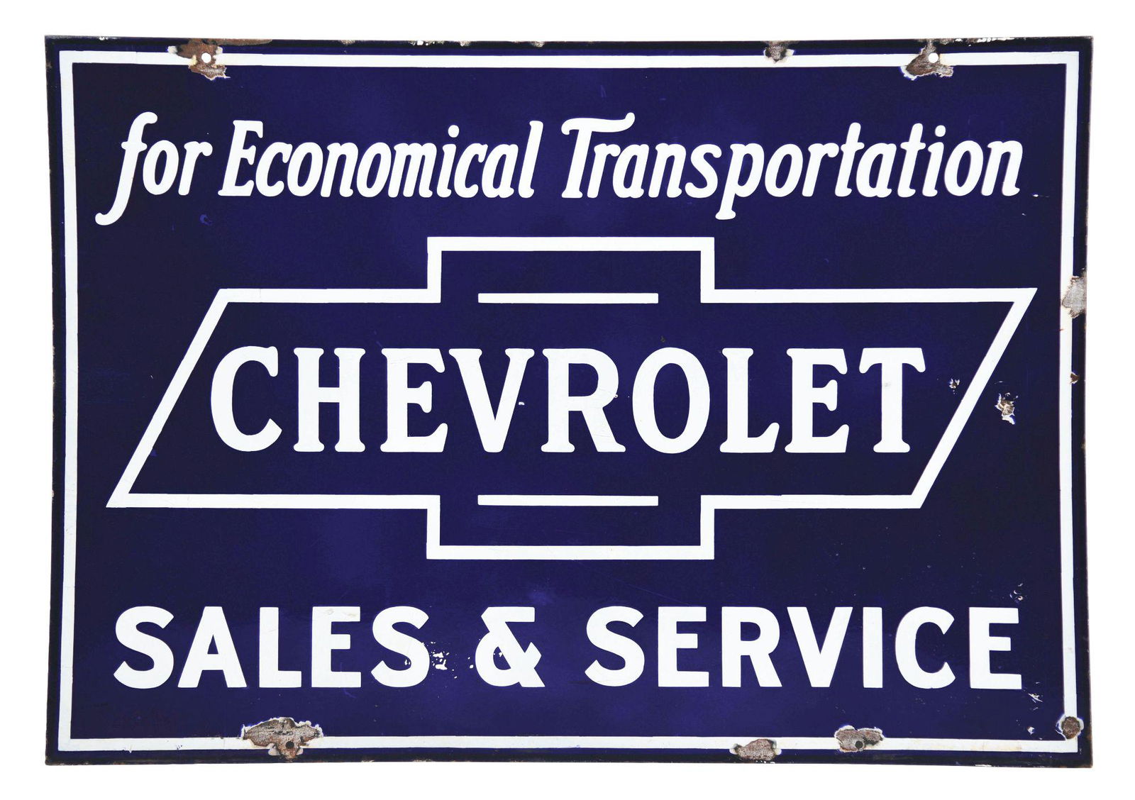 CHEVROLET SALES & SERVICE PORCELAIN SIGN W/ BOW TIE (1 of 2)