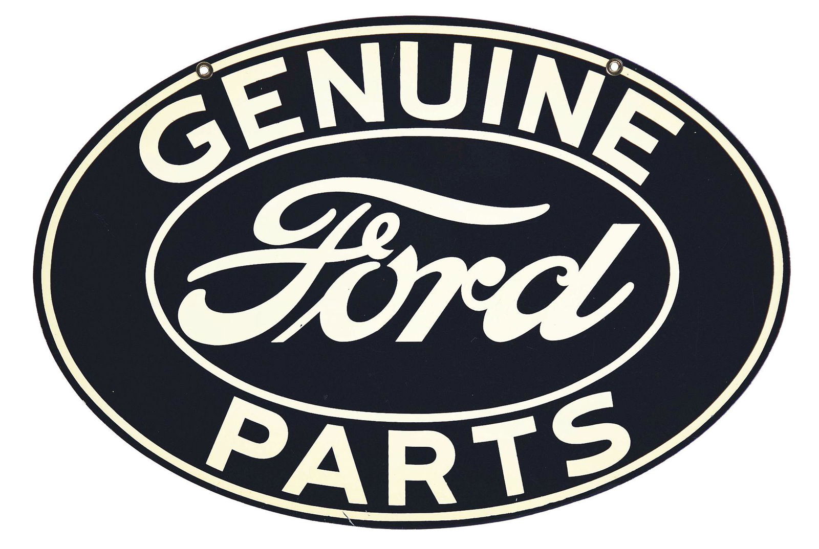 FORD GENUINE PARTS TIN OVAL SIGN W/ FORD SCRIPT. (1 of 2)