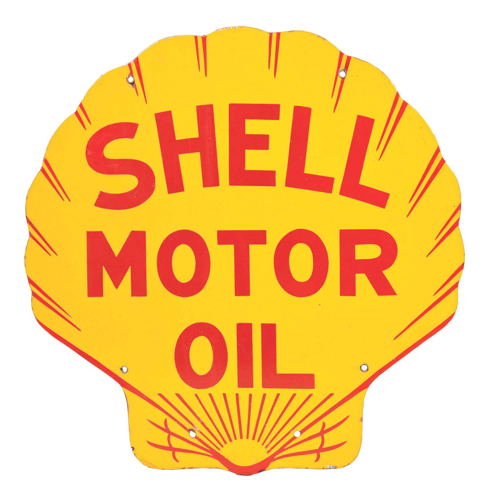 SHELL MOTOR OIL DIE CUT PORCELAIN SIGN. (1 of 2)