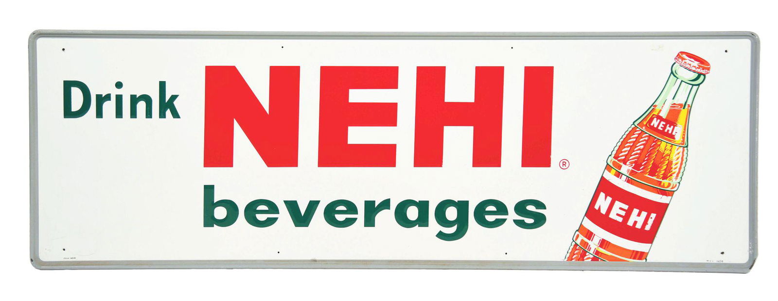 NEHI BEVERAGES EMBOSSED TIN SIGN W/ SELF FRAMED EDGE. (1 of 2)