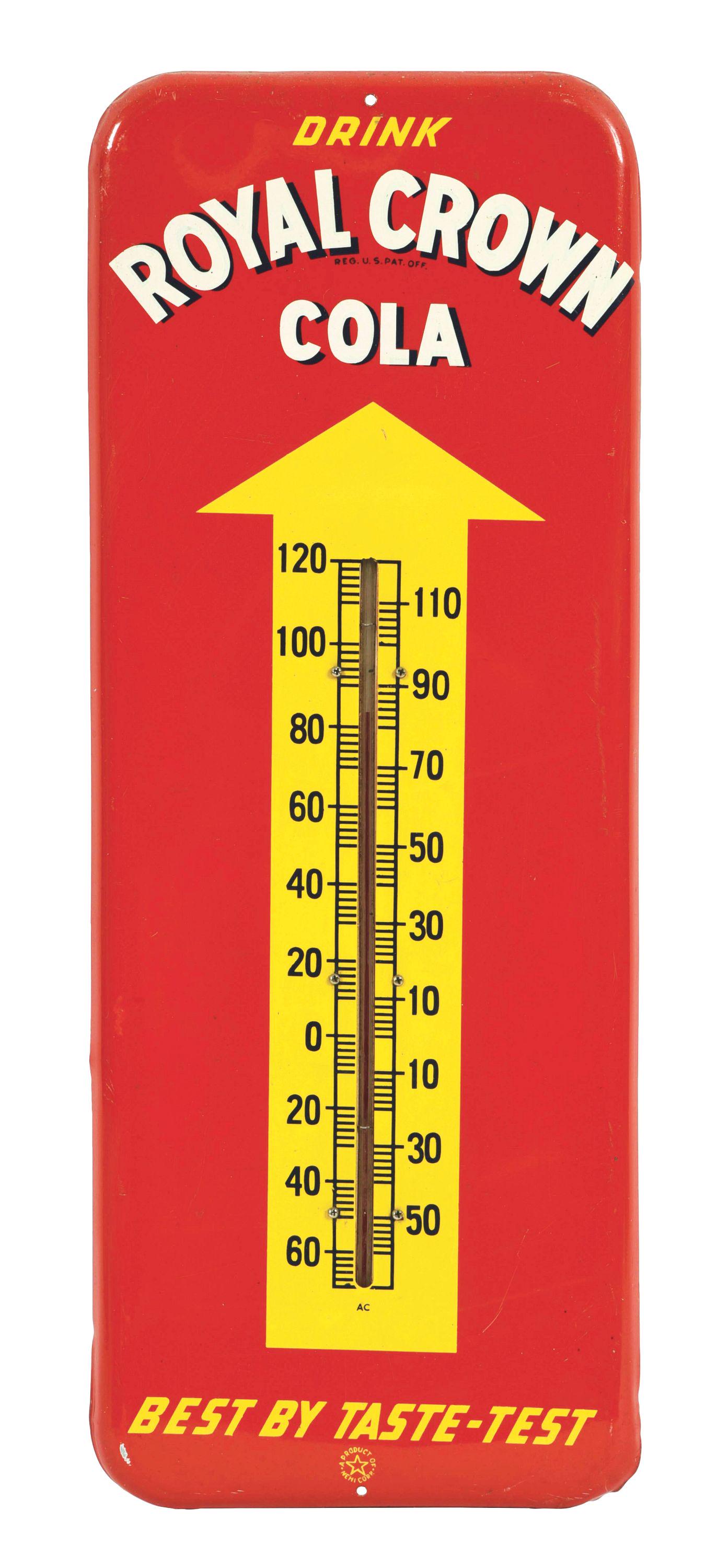 ROYAL CROWN COLA TIN THERMOMETER W/ SELF FRAMED EDGE. Oct 15, 2020
