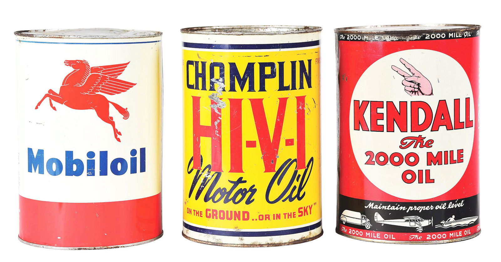 LOT OF 3: FIVE QUART OIL CANS FROM MOBIL, CHAMPLIN & (1 of 2)