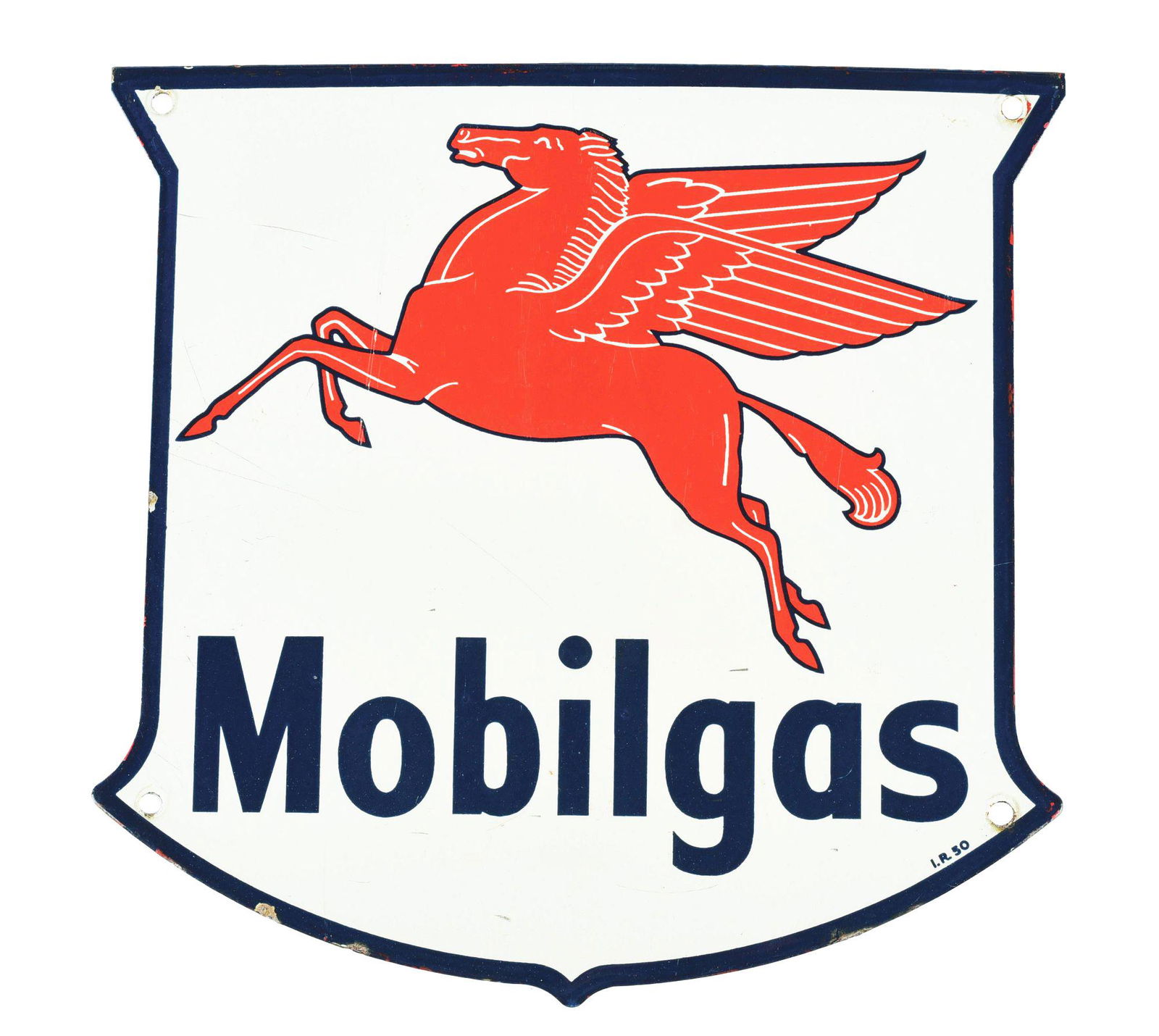 MOBILGAS PORCELAIN PUMP SIGN W/ PEGASUS GRAPHIC. (1 of 3)
