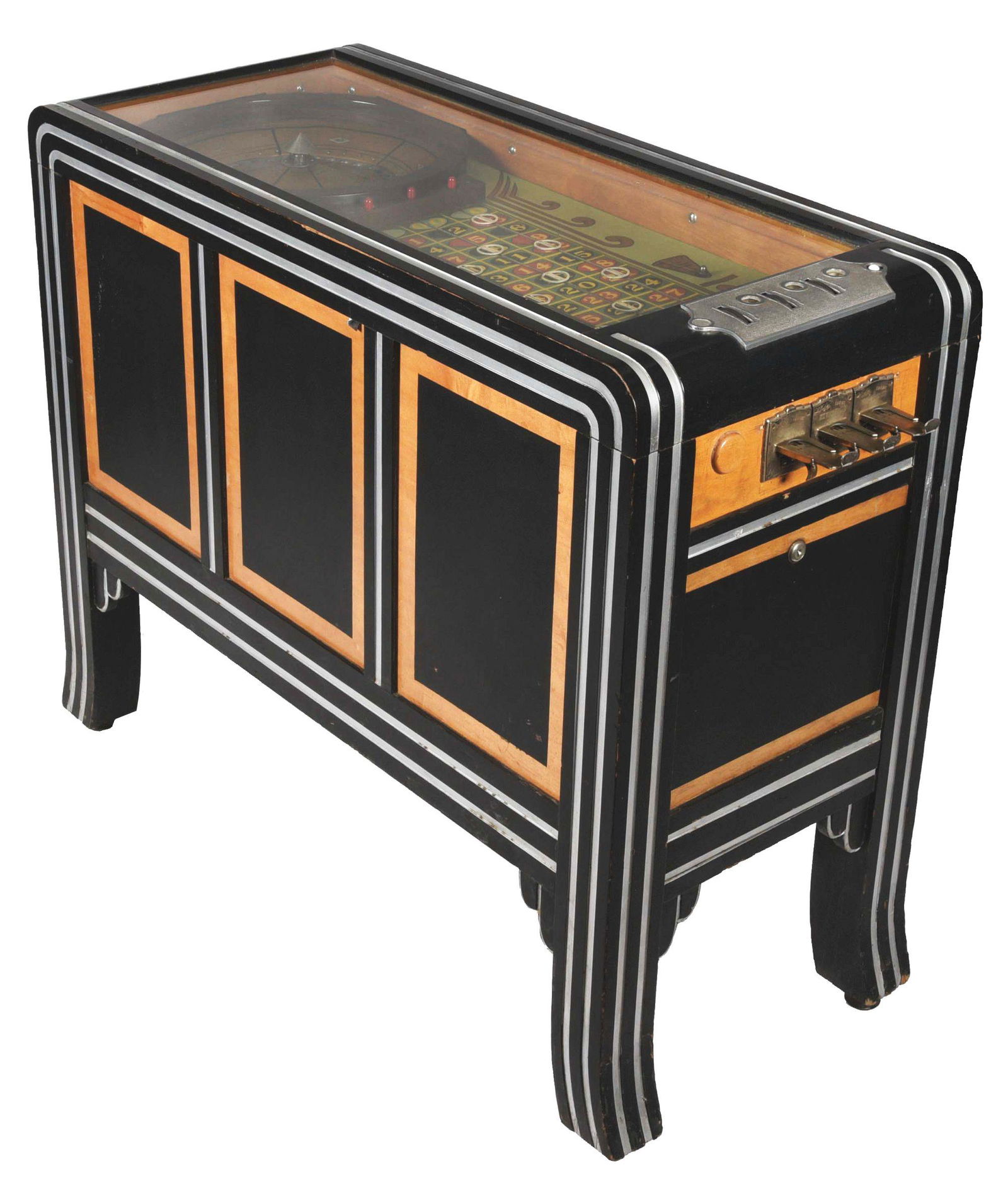 5¢ ROLL-ETTE GAME.: H. C. Evans produced the Roll-ette in 1936. This console gambling mechanism machine has become one of the rarest and and most sought after consoles of its time. Designed to compliment other Evans race