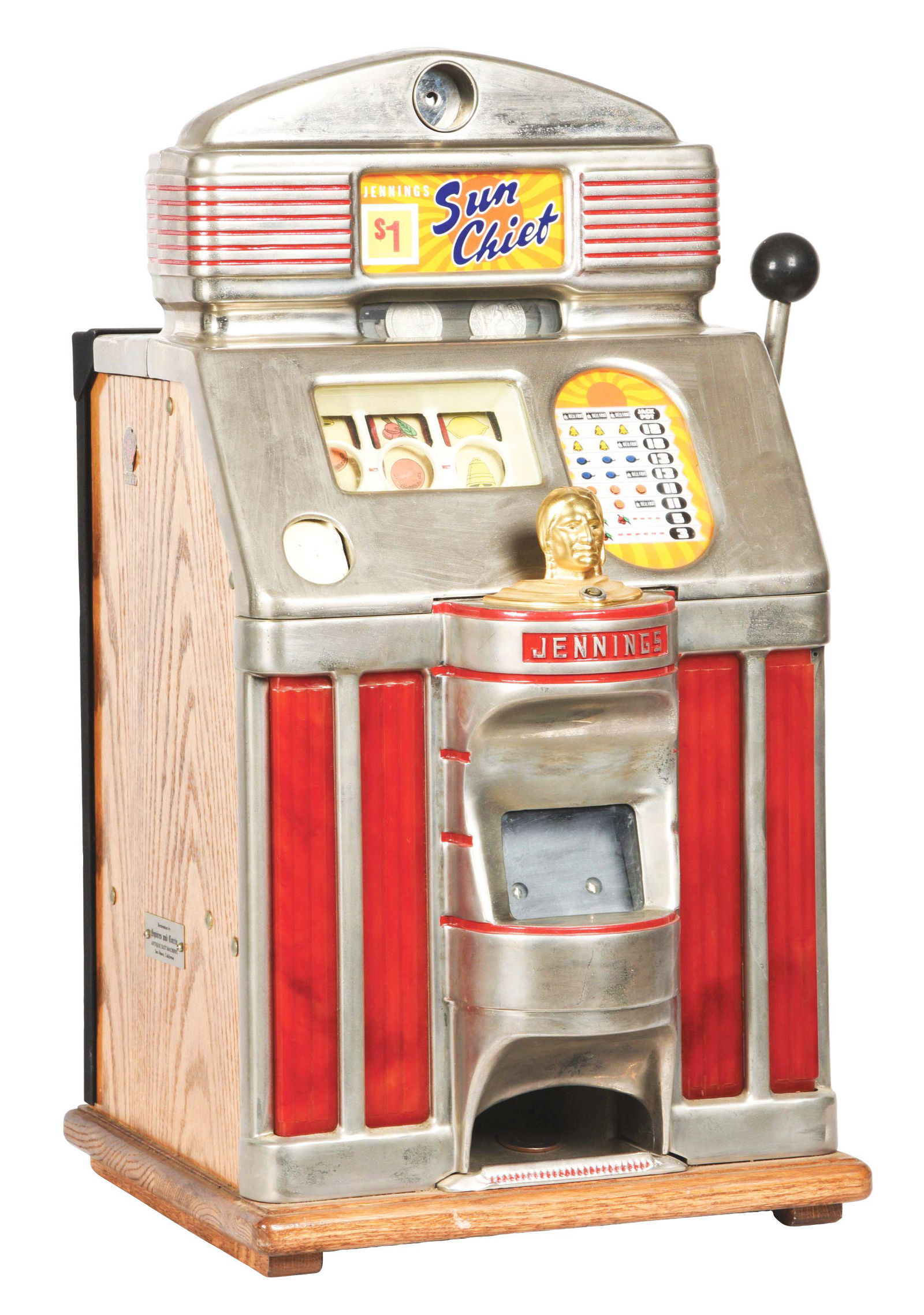 $1 JENNINGS SUN CHIEF SLOT MACHINE WITH RED LIGHT-UP (1 of 6)