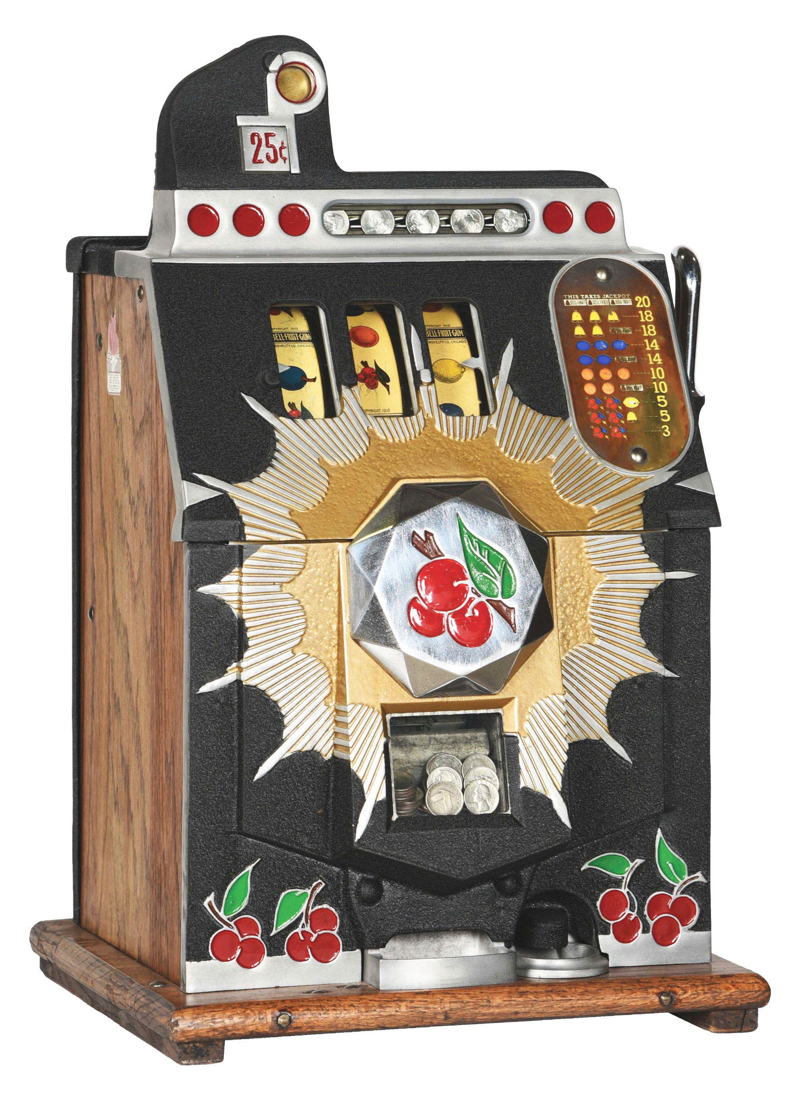25¢ MILLS BURSTING CHERRY SLOT MACHINE. (1 of 6)