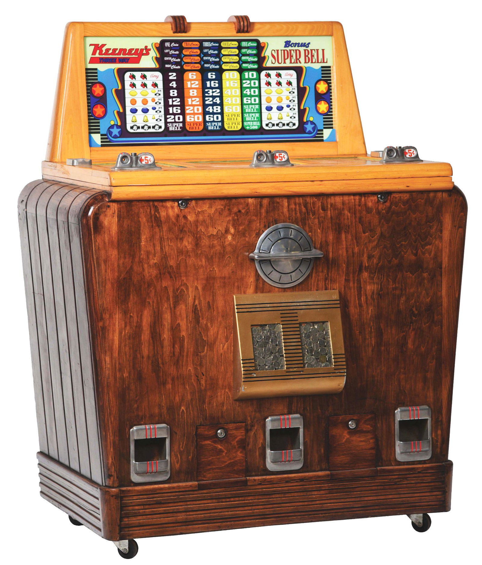 5¢ KEENEY'S THREE-WAY SLOT MACHINE. (1 of 7)