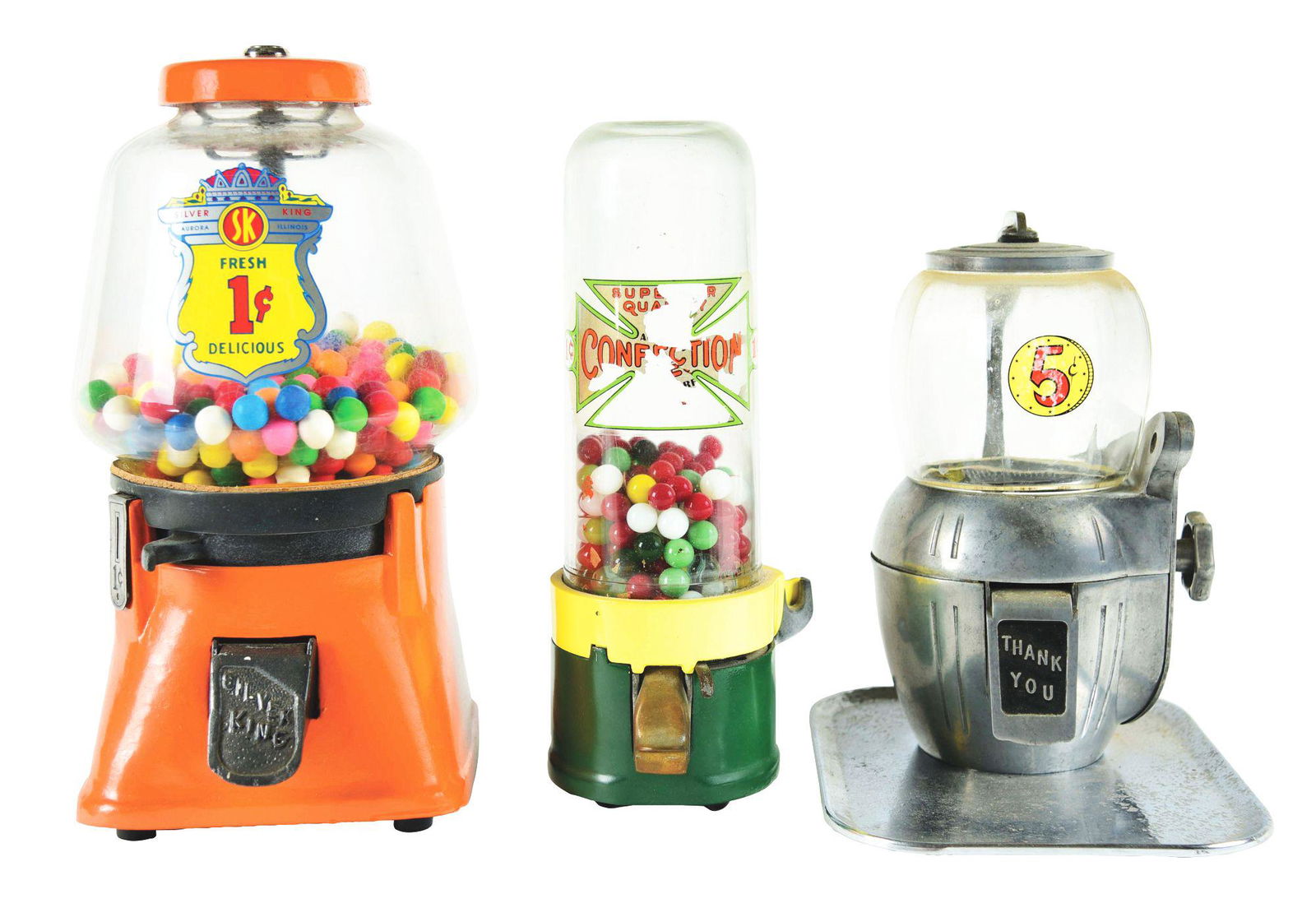 LOT OF 3: 1¢ AND 5¢ GUM OR PEANUT VENDING MACHINES. (1 of 4)