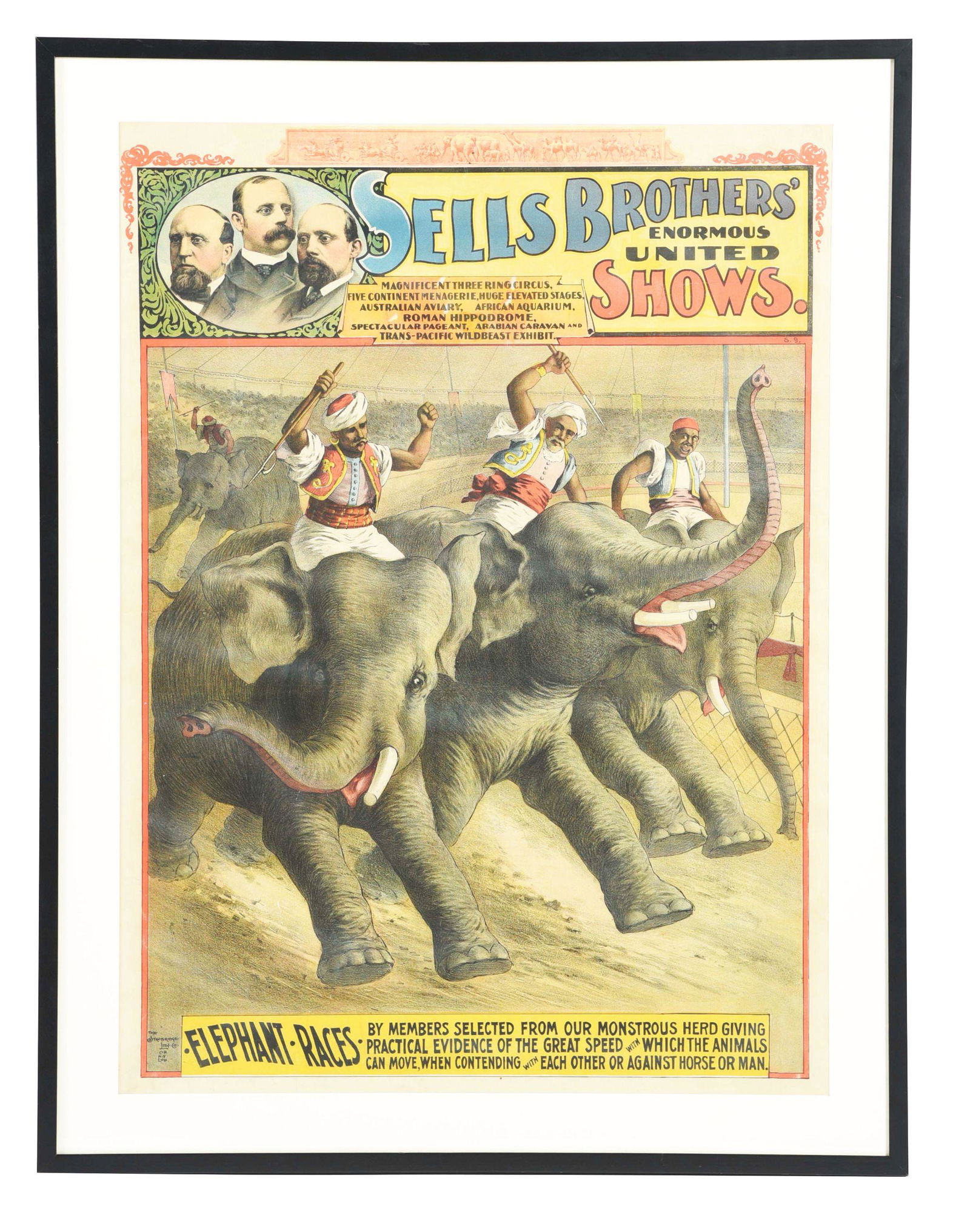 FRAMED SELLS BROTHERS CIRCUS POSTER. (1 of 2)