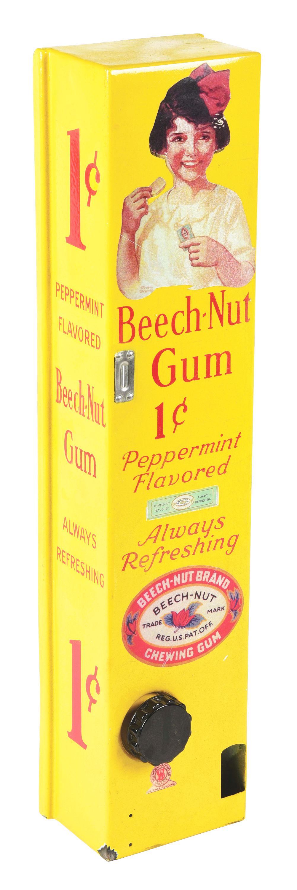 ORIGINAL FRONT CASE TO BEECH-NUT GUM VENDING MACHINE. (1 of 4)