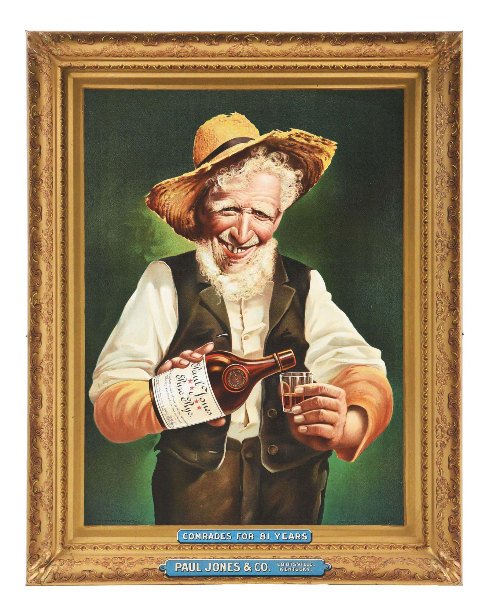 SELF FRAMED TIN SIGN FOR PAUL JONES & CO. RYE WHISKEY. (1 of 3)