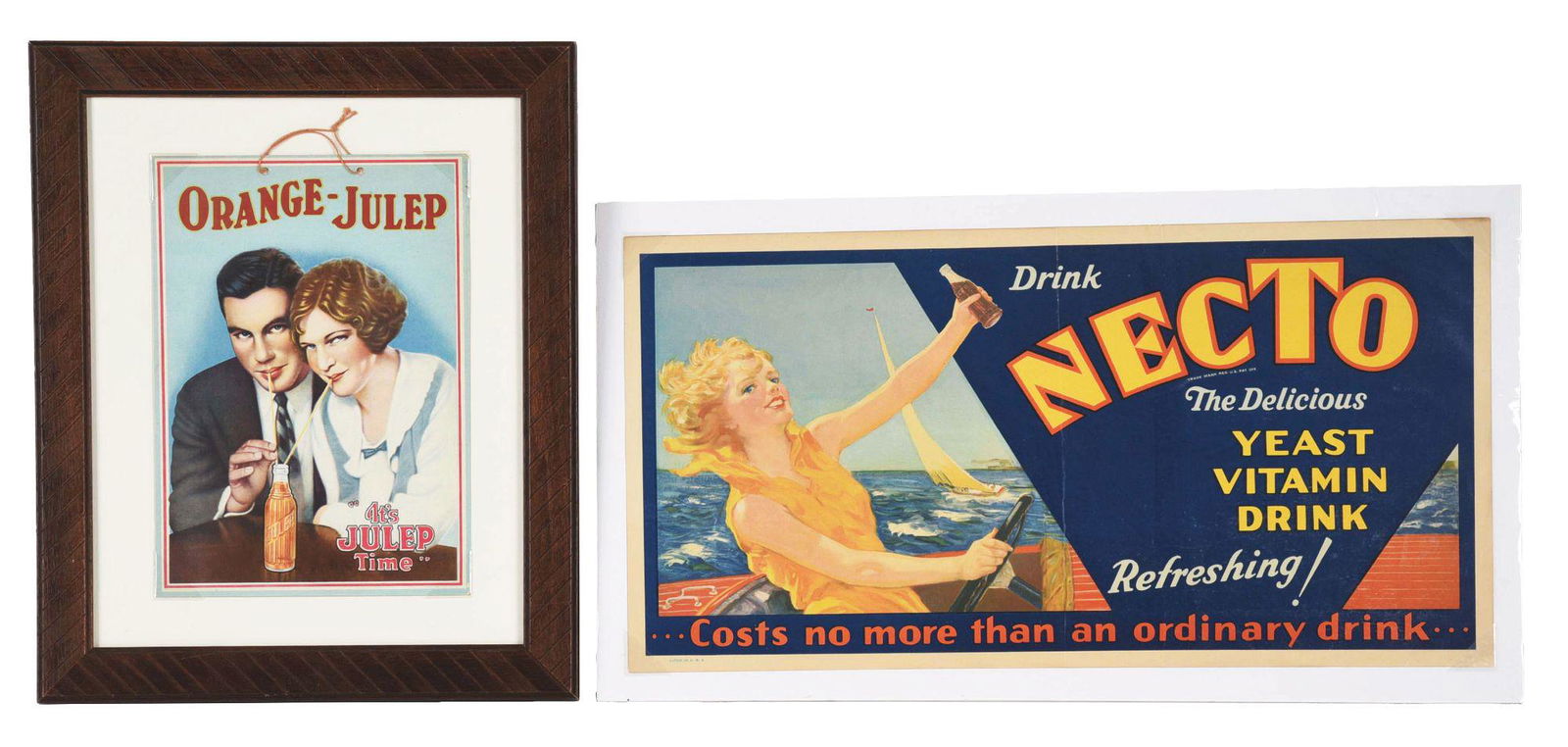 LOT OF 2: SODA FOUNTAIN ADVERTISING SIGNS. (1 of 3)