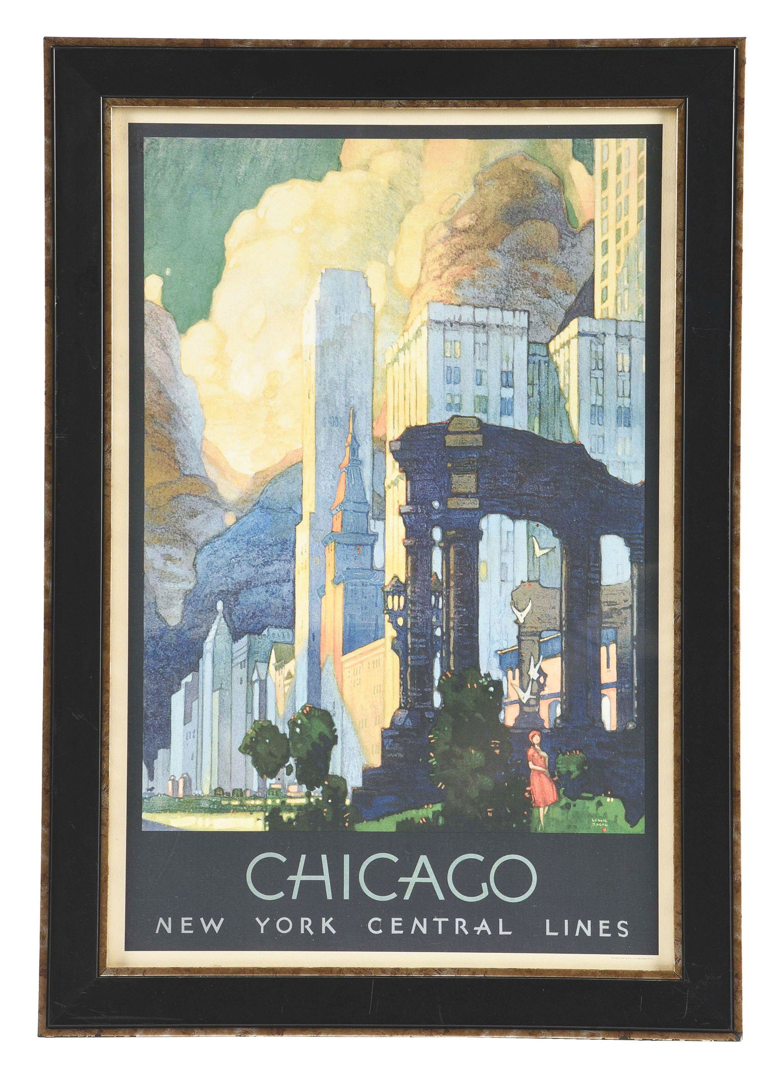 FRAMED ADVERTISING FOR THE CHICAGO NEW YORK CENTRAL (1 of 2)