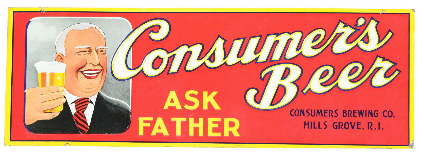 EMBOSSED TIN CONSUMER'S BEER SIGN. (1 of 2)