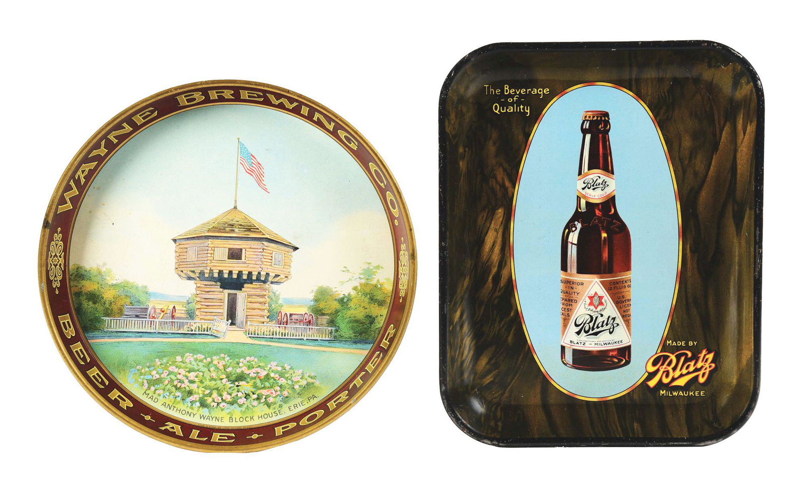 LOT OF 2: BLATZ AND WAYNE TRAYS. (1 of 2)