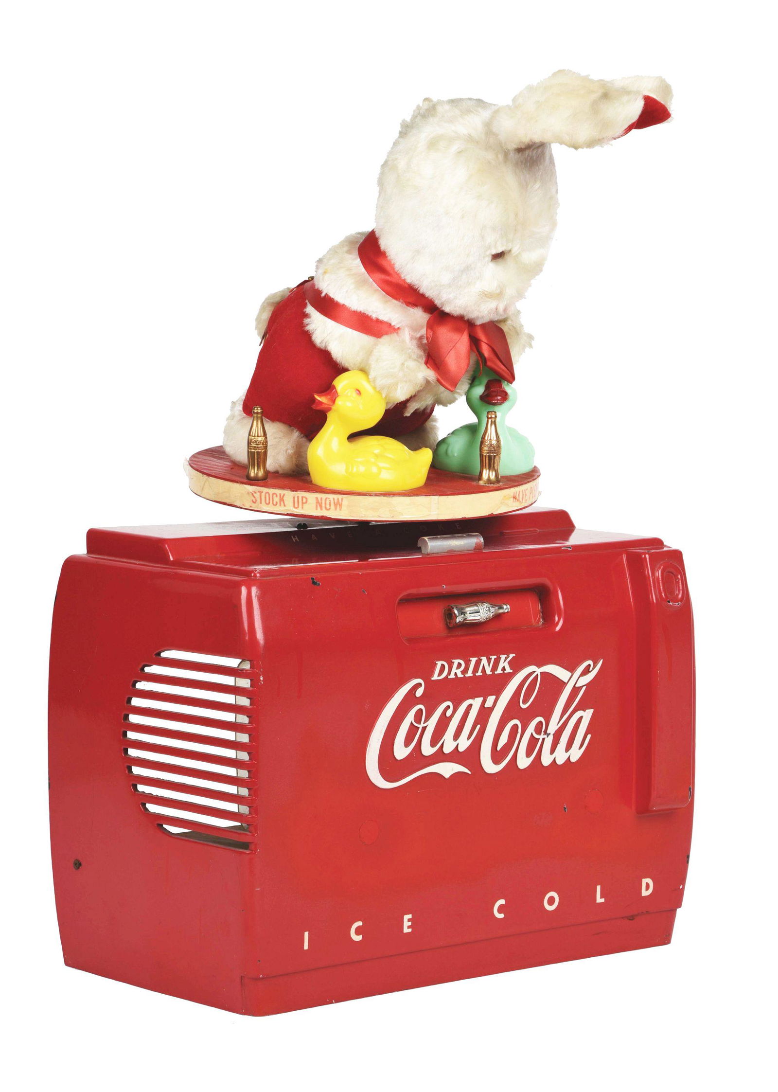 COCA-COLA RADIO COOLER WITH MOUNTED SPINNING BUNNY. (1 of 4)
