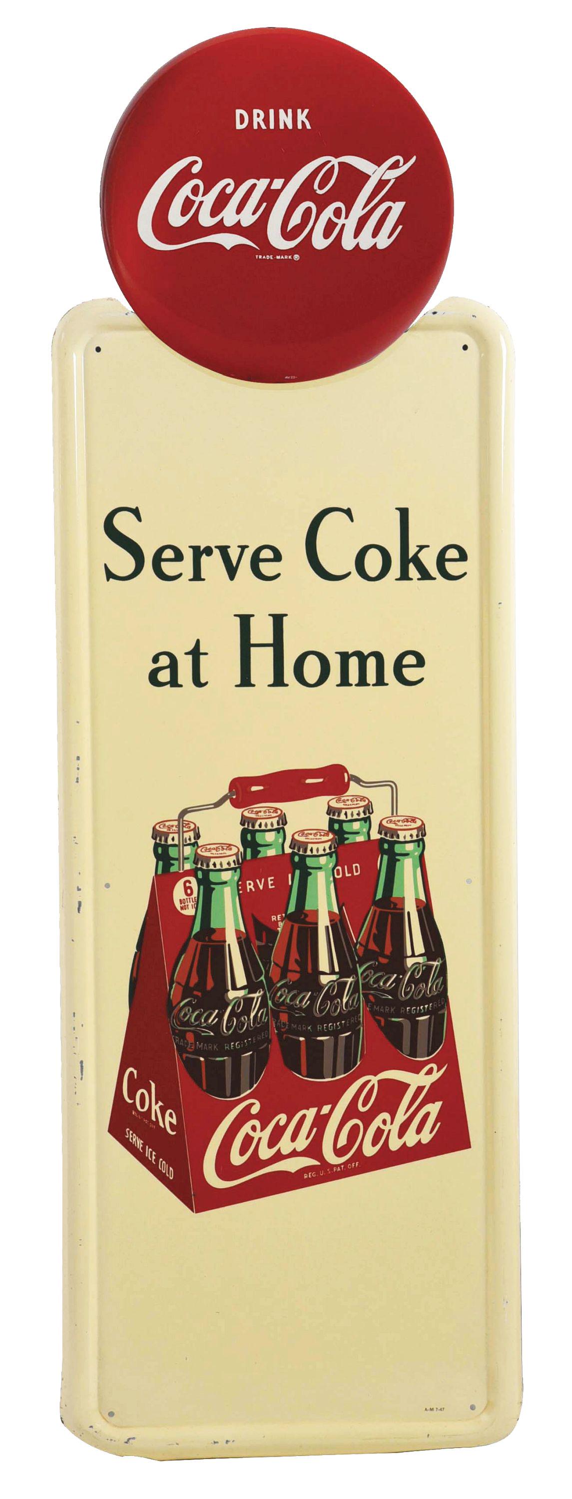 SELF FRAMED COCA-COLA SIGN WITH 12" BUTTON. (1 of 2)