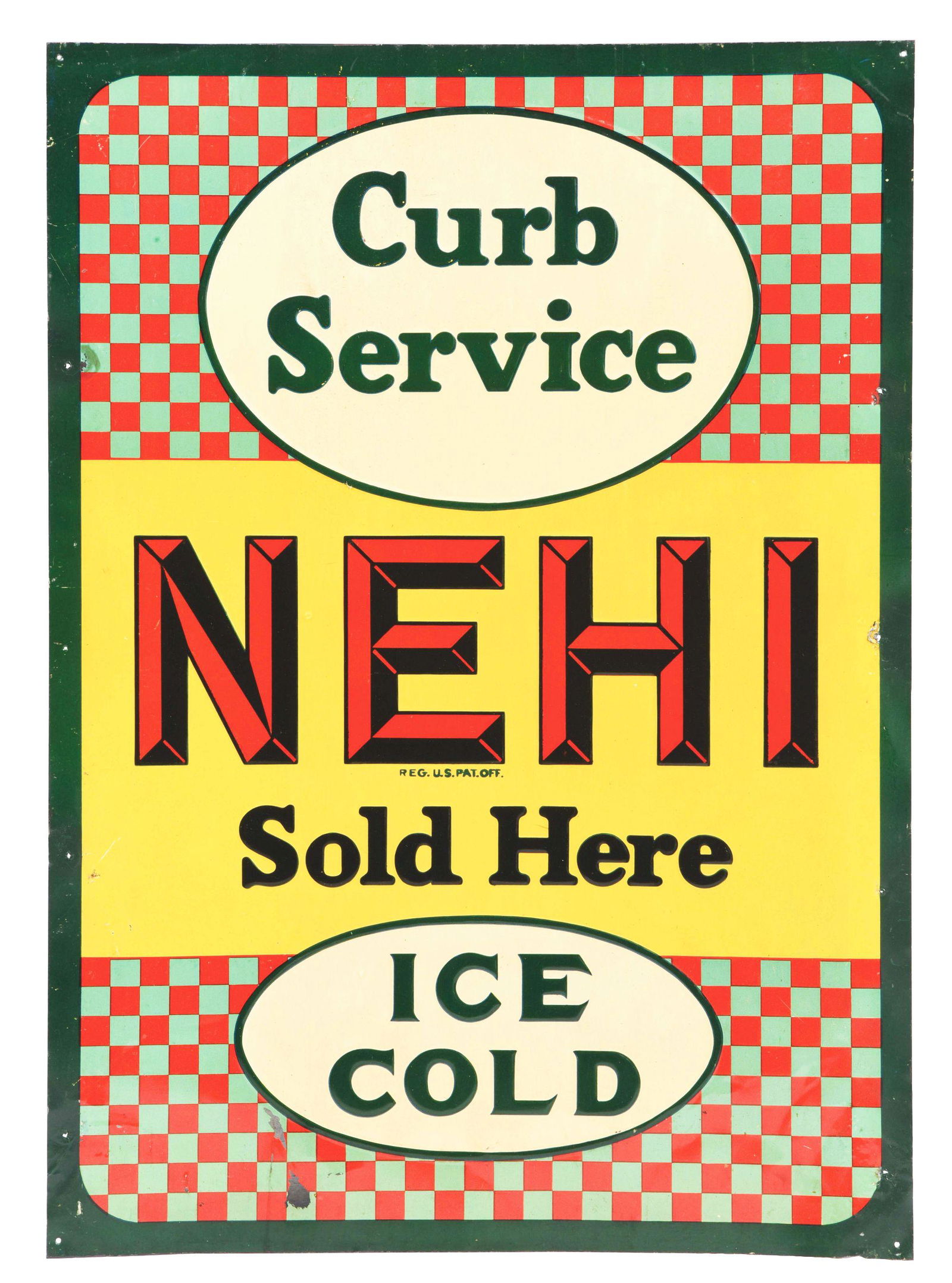 SINGLE-SIDED EMBOSSED TIN CURB SERVICE SIGN FOR NEHI (1 of 2)