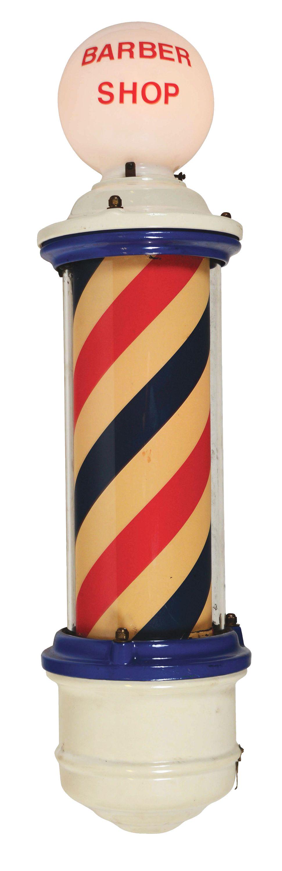PORCELAIN WIND-UP BARBER SHOP POLE SIGN. (1 of 4)