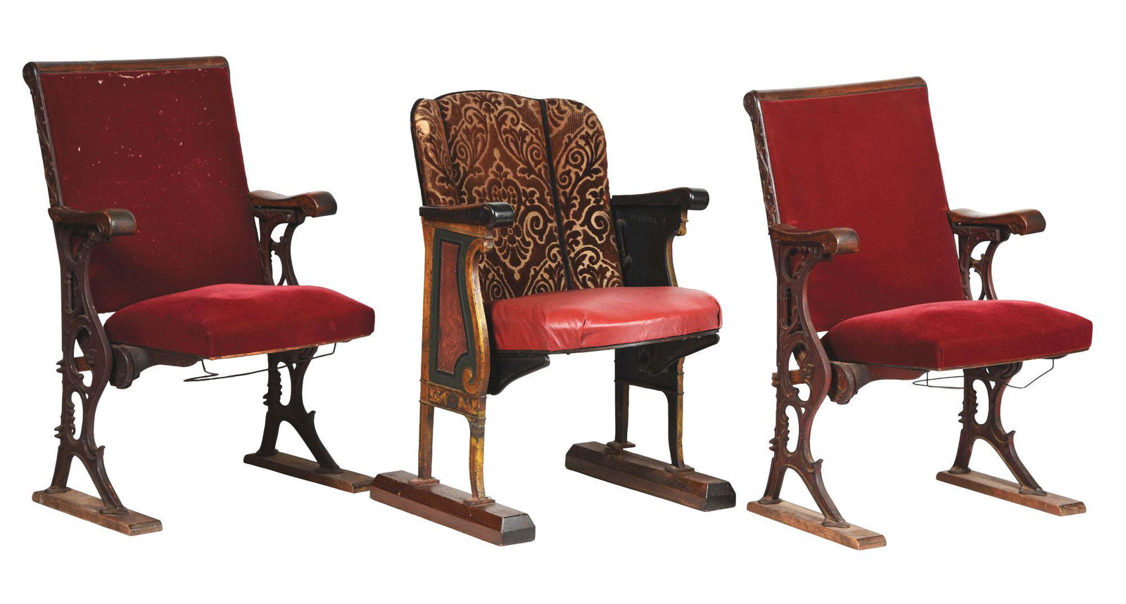 LOT OF 3: VINTAGE THEATER CHAIRS. (1 of 4)