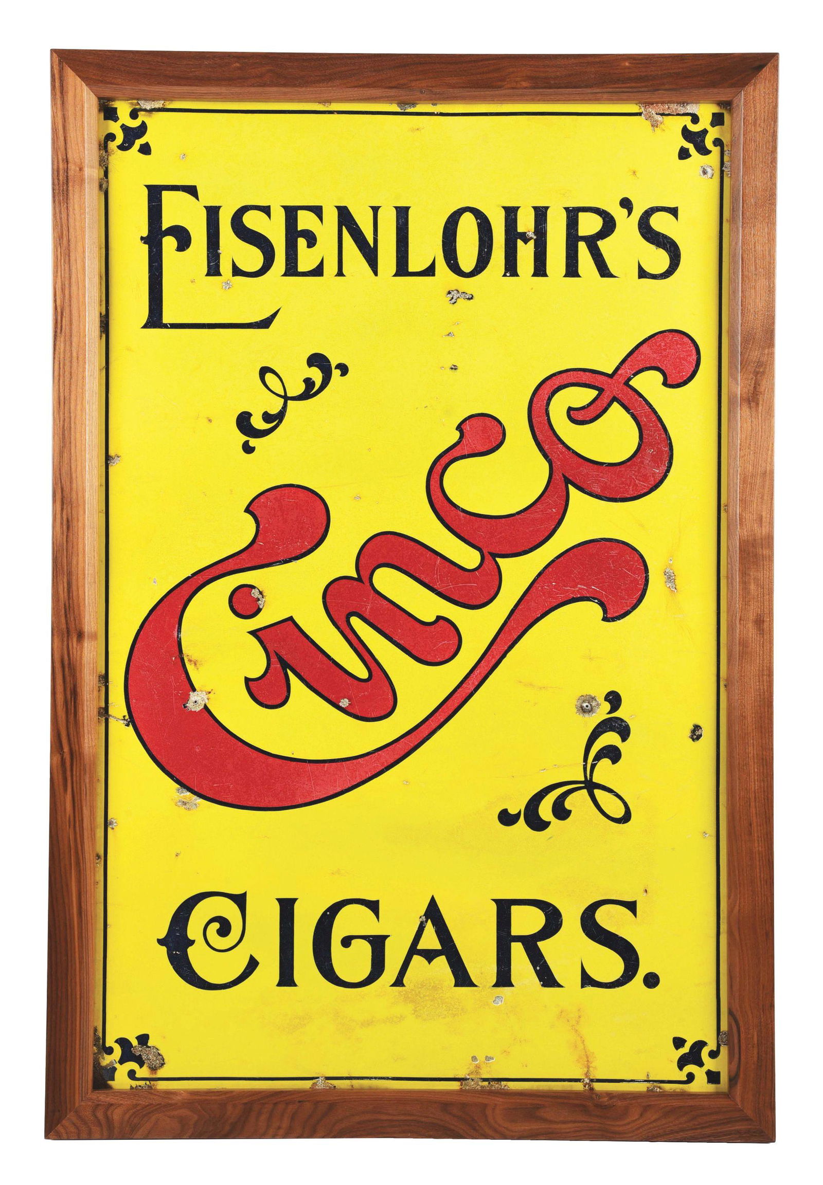 LARGE FORMAT EISENLOHR'S CINCO CIGAR PORCELAIN SIGN.