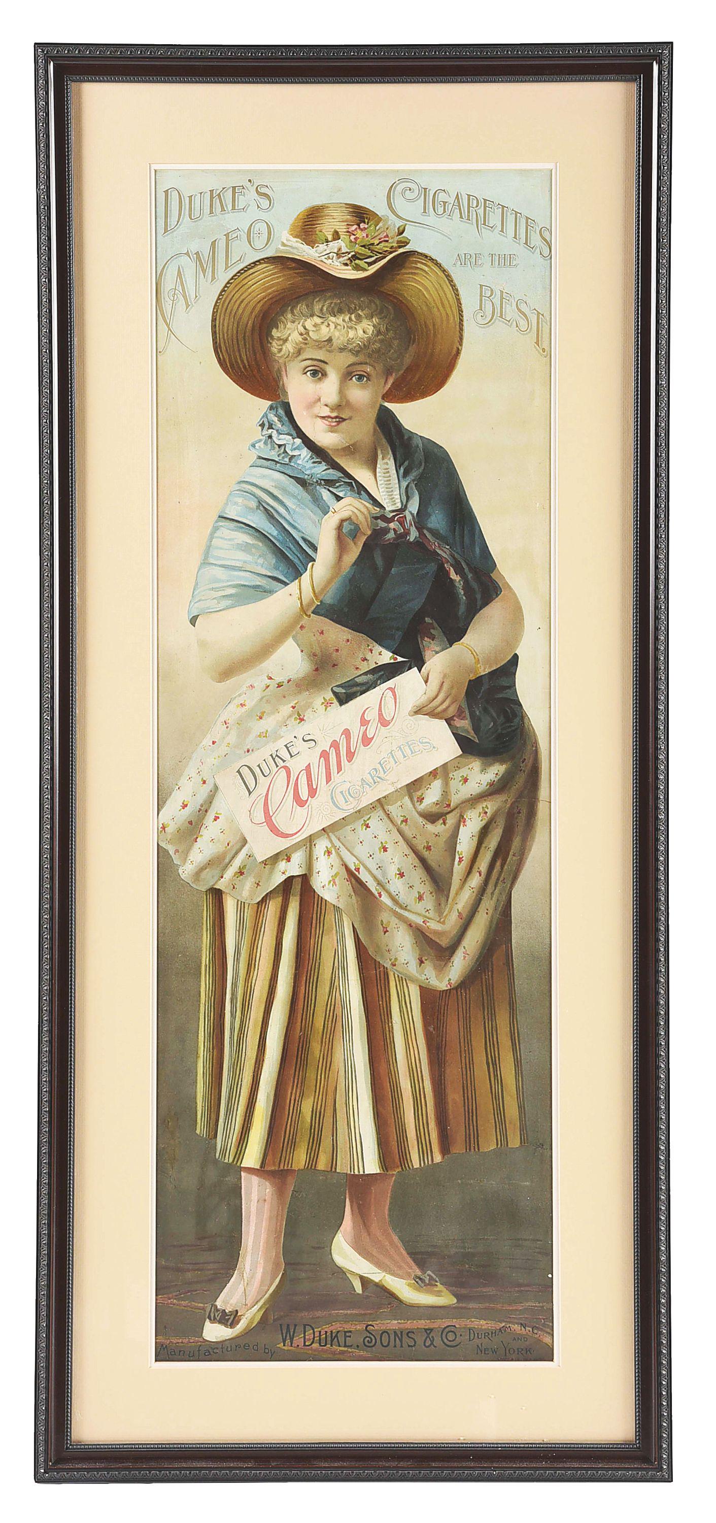 FRAMED PAPER POSTER FOR DUKE'S CIGARETTES. (1 of 2)
