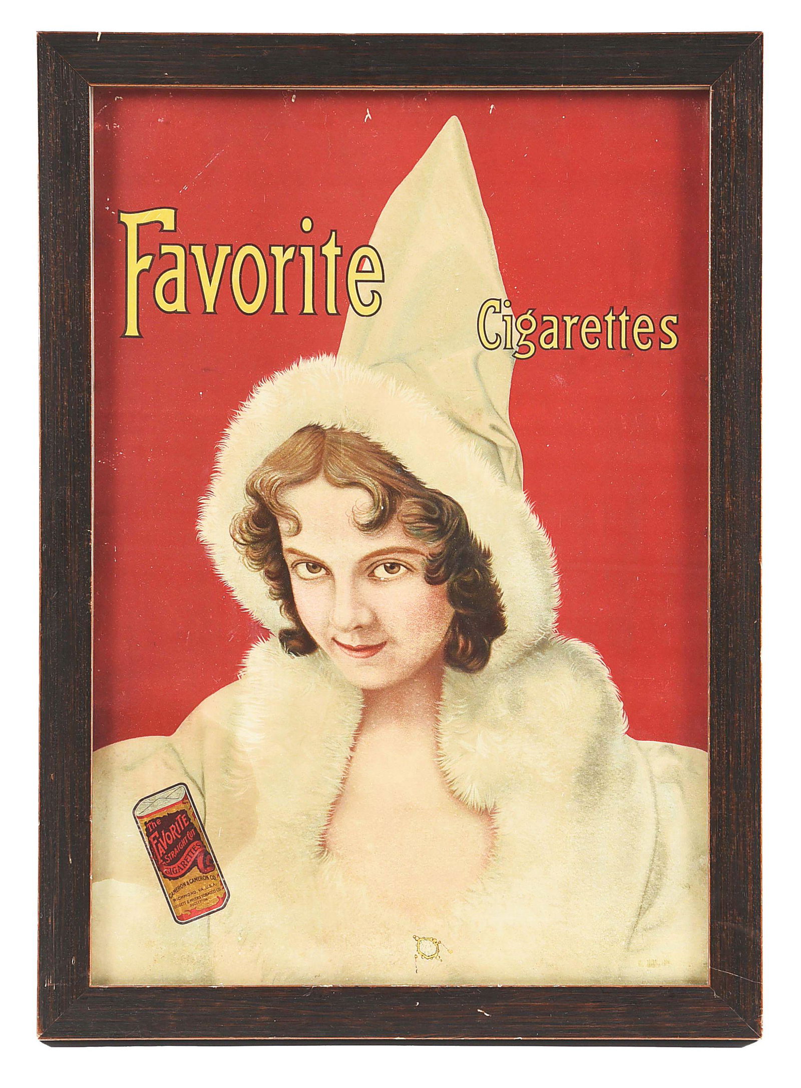 FRAMED PAPER ADVERTISING FOR FAVORITE CIGARETTES. (1 of 2)