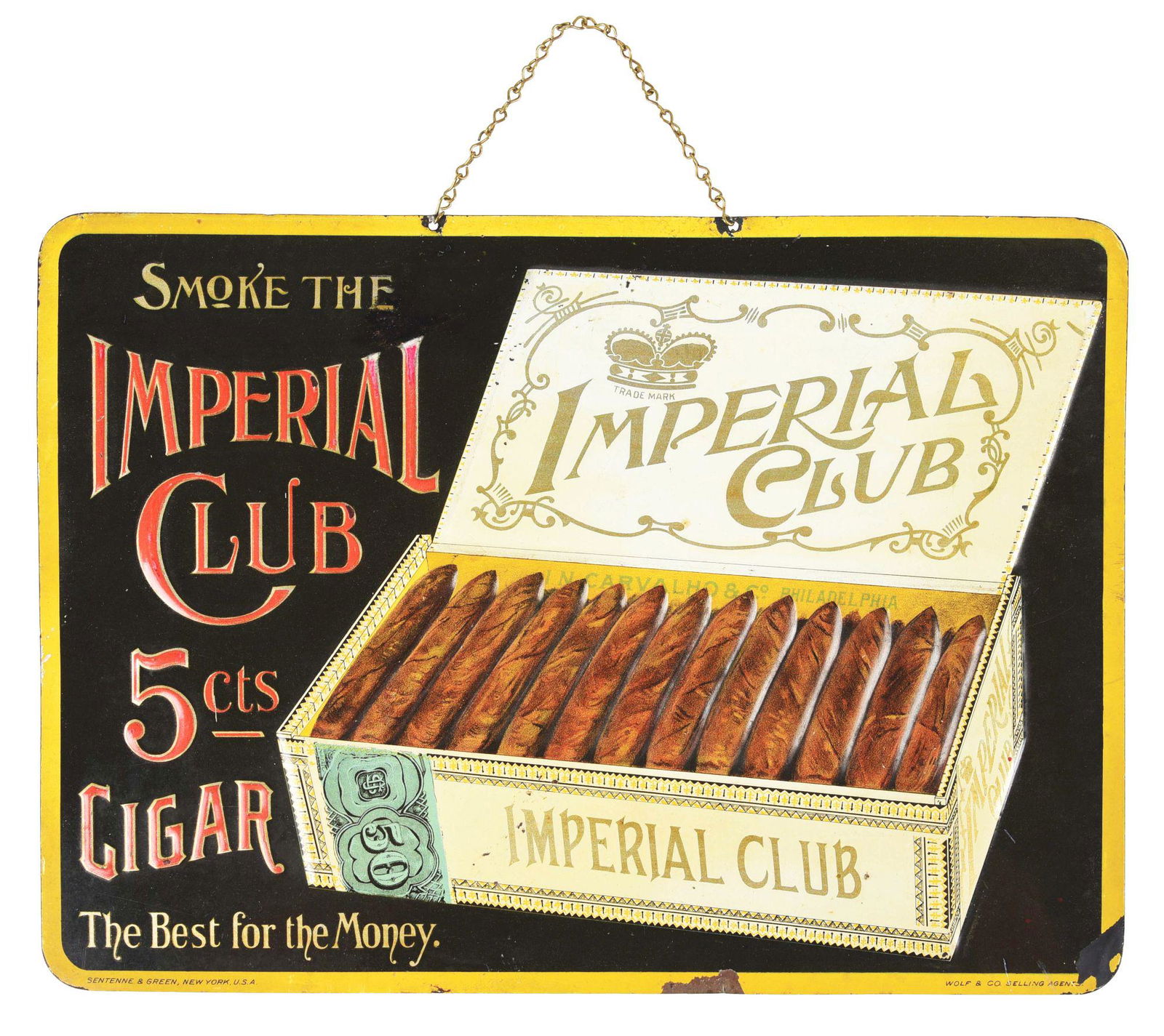 LOT OF 2: EMBOSSED TIN CIGAR SIGNS.