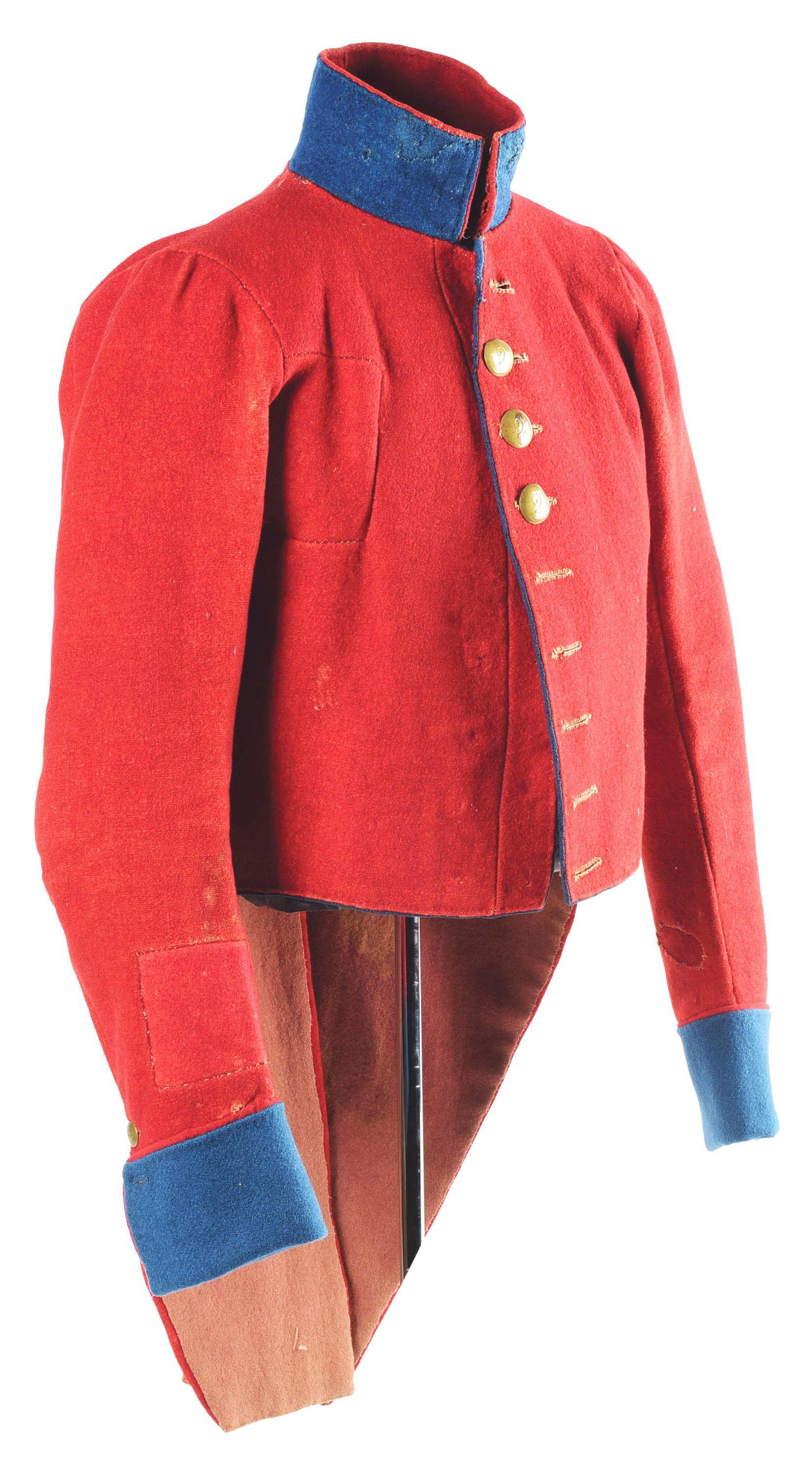 UNIFORM COAT ("HABIT"), 2ND SWISS REGIMENT OF FRENCH: A rare enlisted soldier's uniform coat or "Habit" of the elite 2nd Regiment of Swiss Infantry in French Army service, exhibiting some of the changes introduced in the 1820s during the Restoration peri