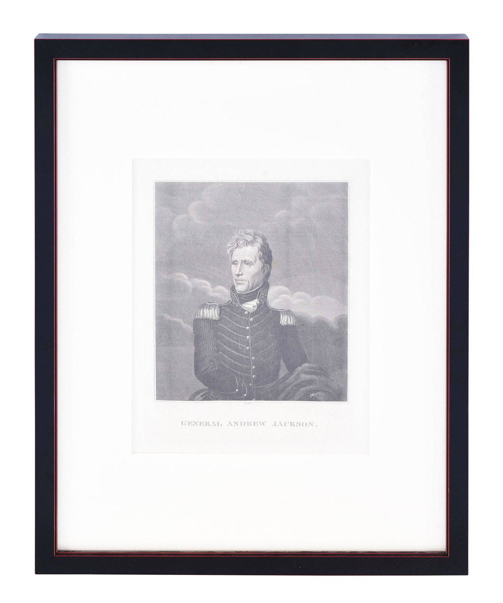 RARE VANDERLYN ENGRAVING OF GENERAL ANDREW JACKSON, C.: JOHN RUBENS SMITH AFTER JOHN VANDERLYN "General Andrew Jackson" Copperplate line engraving, 'Smith scul.', nd. [c. 1820], np. [New York?]; 10-1/2" x 8" platemark and 18" x 11-1/2" overall; conservatio