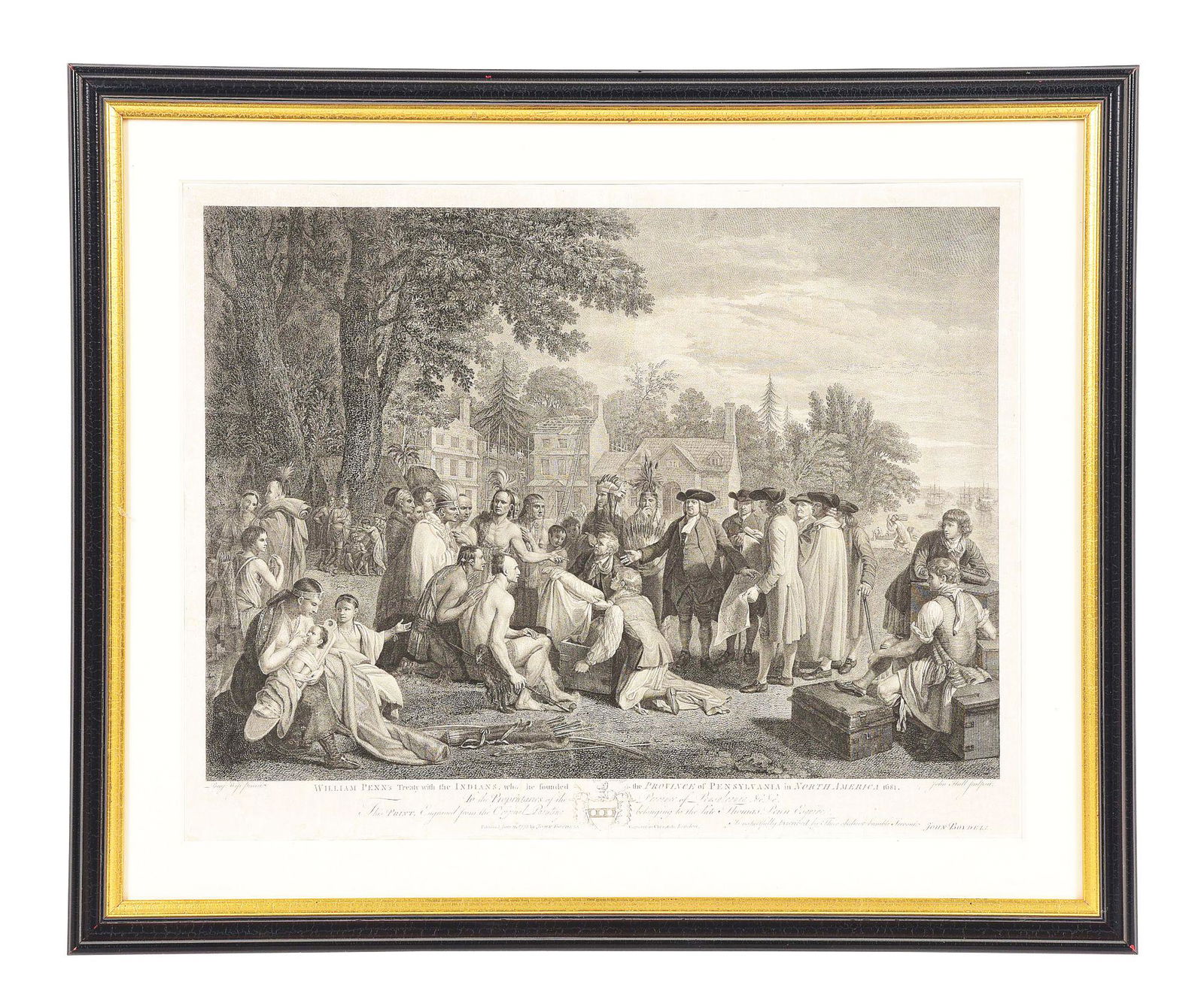 [DELAWARE INDIANS] PENN’S TREATY, PRINT AFTER BENJAMIN: Hall, John, engraver; after Benjamin West. “William Penn's Treaty with the Indians, when he Founded the Province of Pensylvania.” London: published 12 June 1775 by John Boydell. Copperplate engrav