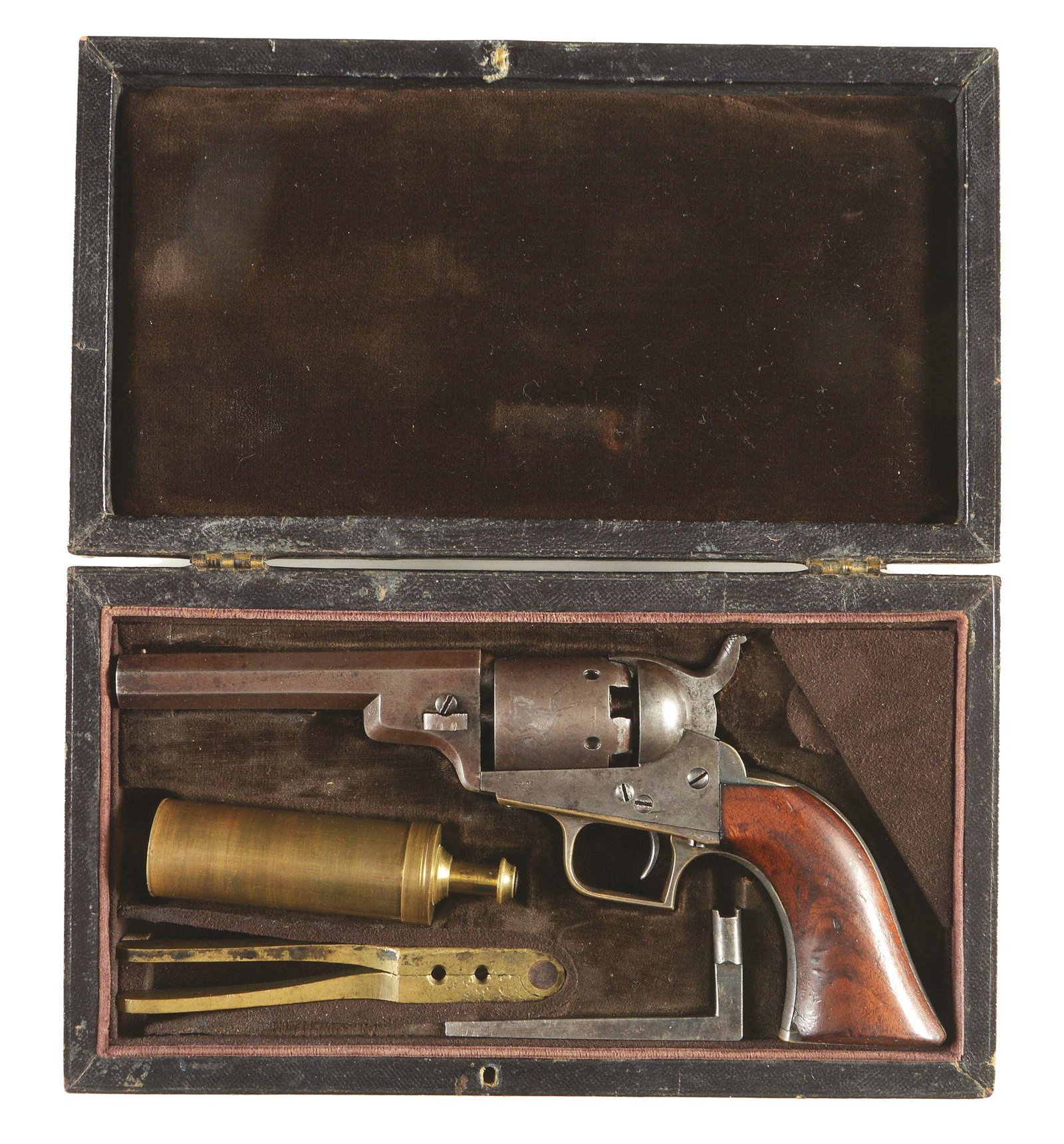 (A) COLT MODEL 1848 BABY DRAGOON PERCUSSION REVOLVER.: Scarce Colt Baby Dragoon, manufactured from 1847 through 1850 with a total production of approximately 15,000 total. This particular revolver serial number 7246 is the Type II variation and was built 