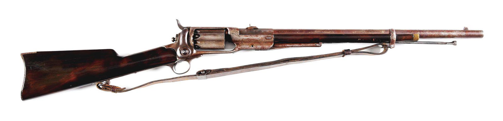 (A) COLT MODEL 1855 .56 REVOLVING RIFLE.: Colt Model 1855 Revolving Percussion Rifle, serial number 3774, made between 1856 and 1864. Blued round rifled 24" barrel with pinned blade front sight and 2 blade flip rear sight with one barrel band