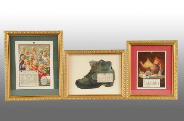 Lot of 3: Assorted Calendars.: Description Late 1800s. All are nicely framed under glass. Two are for Clark's Thread and the third for Boston Boot and Shoe Company. All are very nice with complete unused pads and only one with mino