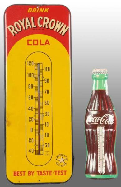 Lot of 4: Assorted Advertising Pieces.: Description Includes two tin thermometers, RC Cola and Coca-Cola and two tin signs, Canada Dry and Chesterfield. Most with, if any, minor wear. Condition (7.0 - 9.5, Very Good - Near Mint).