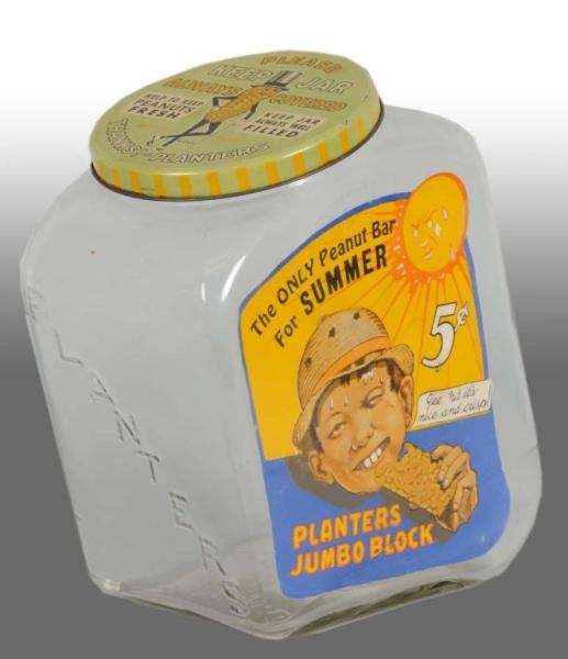 Planters Peanut Mr. Peanut Streamline Jar & Label.: Description Circa 1930s to 1940s. Extremely rare, original boy winking label on one side of jar. Label has great color with no damage. Great tin lid with no rust. No chips or cracks to jar. Condition