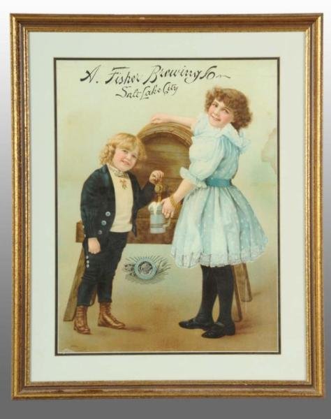 Paper A. Fisher Brewing Co. Sign.: Description Dated 1898. Published by Wolf & Co. of Philadelphia. Advertising for a Salt Lake City, Utah company. Stain at right border. 20" x 25" framed under glass. Condition (Excellent). Size Visibl