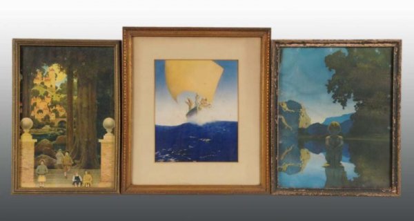 Lot of 3: Maxfield Parish Prints.: Description Framed under glass. Includes two prints with children and one with men in a boat. All three prints are unsigned. Condition (Excellent). Size Largest: 13" x 16".