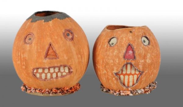 Lot of 2: Halloween Jack-O-Lanterns.: Description German. Circa 1930. Condition (Excellent). Size Largest: 7" T.